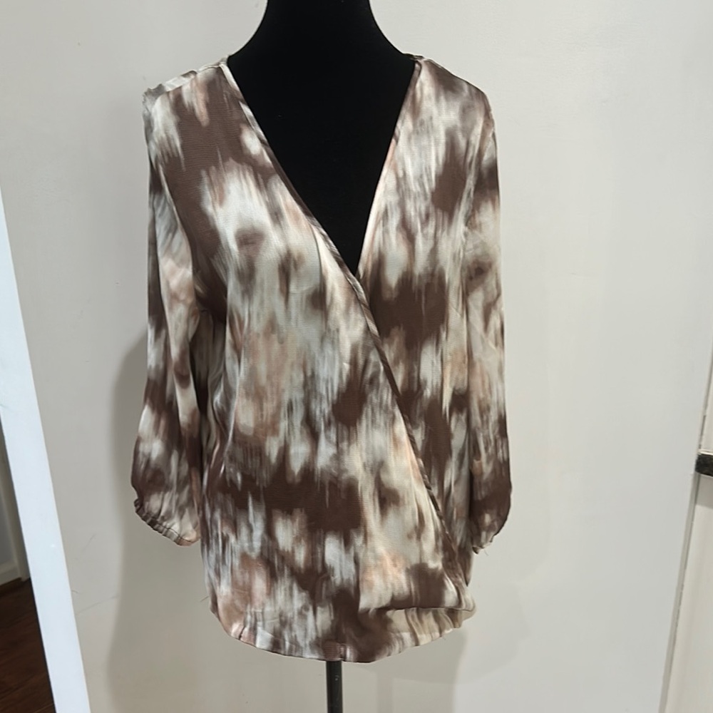 New York & Company Brown and Cream Blouse